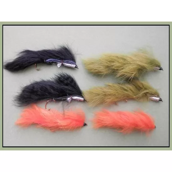 6 Barbless Snake Zonkers - Black,Olive & Orange