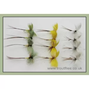12 Drake Mayflies - Yellow, Green, Grey
