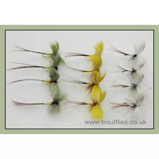 12 Drake Mayflies - Yellow, Green, Grey