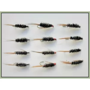 12 Barbless Diawl Bach Nymph, Pearl, Natural & Red