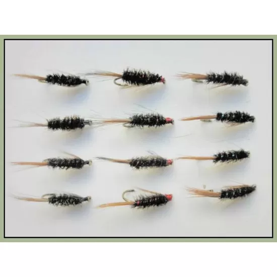 12 Barbless Diawl Bach Nymph, Pearl, Natural & Red