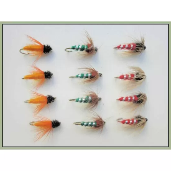 12 Nymph, Aylotts, Red & Green Sedge Pupa