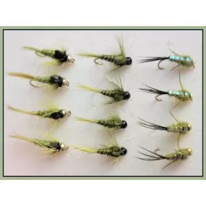 12 Goldhead Nymph - OLIVES -Evil weevil, Tungstens, Goldheads
