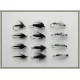 12 Wet Flies - Insect Green, Black & Peacock/Black Spider