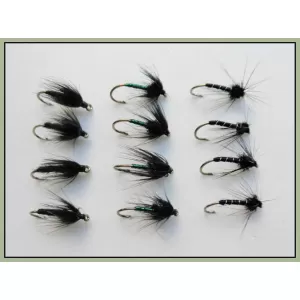 12 Wet Flies - Black Spider, Black Magic & Pearl Lurex