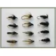 12 Wet Flies - Black & Peacock, Coch y bondhu & Greenwell Hackled