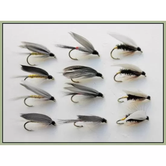 12 Wet Flies - Coachman,Iron Blue & Grey Monkey
