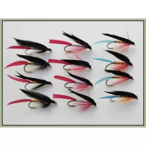 12 Barbless Wet Flies - Butchers, Gold, Bloody & Kingfisher