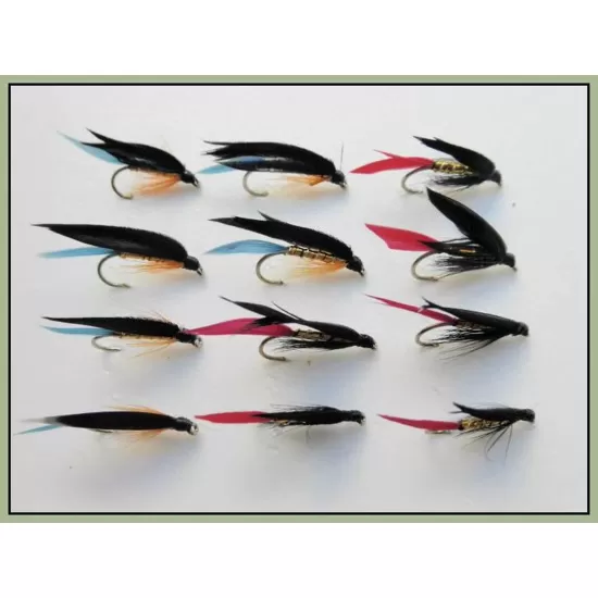 12 Barbless Wet Flies - Butchers, Gold and Kingfisher
