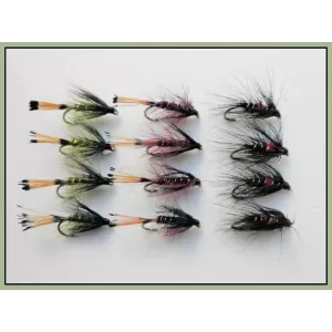 12 Wet Flies - Bibio, Olive and Claret Bumbles