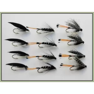 12 Wet Flies - Peter Ross,Black Pennel, Magpie & Silver