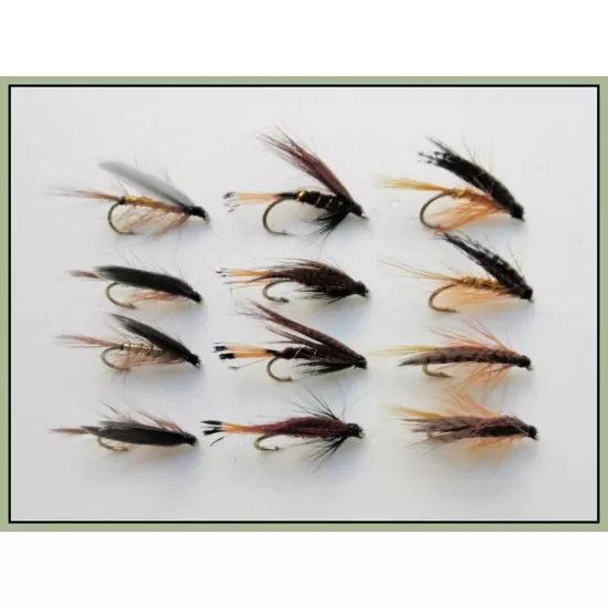 12 Wet Flies - Whickhams, Mallard & Claret, Dunkeld
