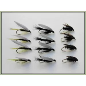 12 Wet Flies - Black Gnat,Alder & Medium Olive