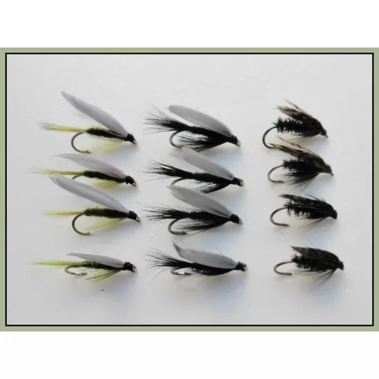12 Wet Flies - Black Gnat,Alder & Medium Olive