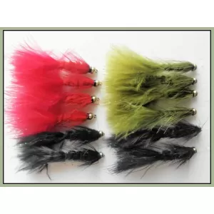12 Goldhead Woolly Buggers, Black Olive and Red
