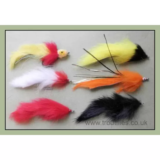 6 Mixed Pike Flies - Bunnys, Mad mullet, Pumpkin & Zonkers