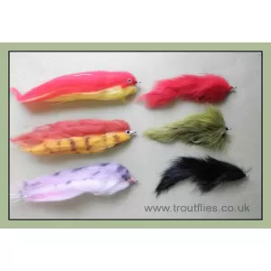 6 Mixed Pike Flies - 3 UW Zonkers & 3 Fry Imitation