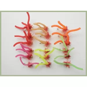 18 Barbless Mixed Gold Bead Fritz Squirmy Worm, Mixed Colours