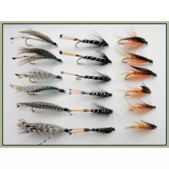 18 Wet Flies - Sea Trout Large Hook - Teal Blue, Dunkeld, Pennell