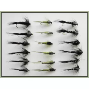 18 Nymph Flies - Black and Olive