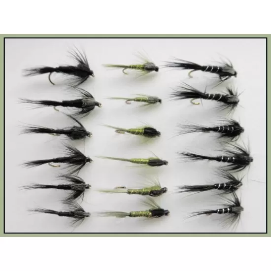 18 Nymph Flies - Black and Olive