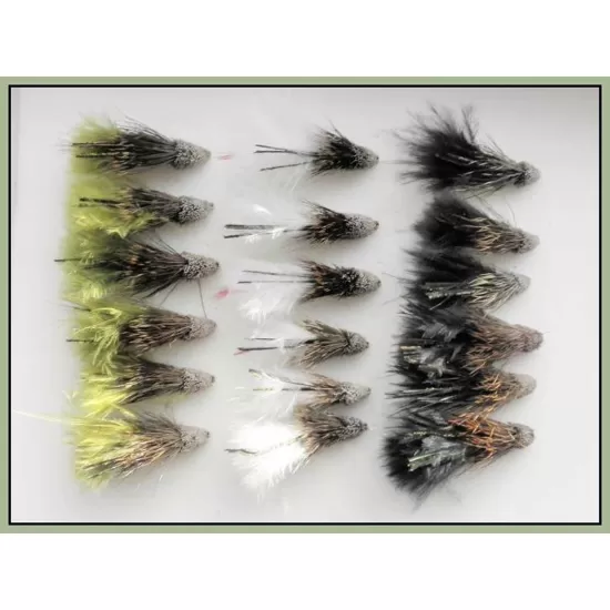 18 Muddlers, Black White and Olive