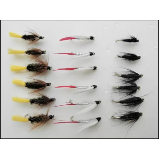 18 Grayling Flies, Wets - Miller, Treacle, Black Spider