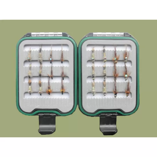 Lanyard Box - 24 Barbless Mixed Hares Ear and Pheasant Tail - Goldhead and Unweighed