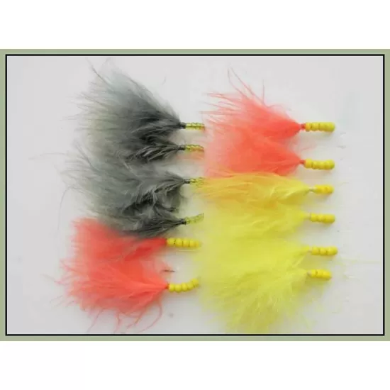 12 Beaded Marabou Nymph - Orange,Olive & Yellow