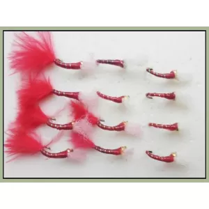 12 Barbless Goldhead Buzzer - Glass Epoxy Red and Red Marabou