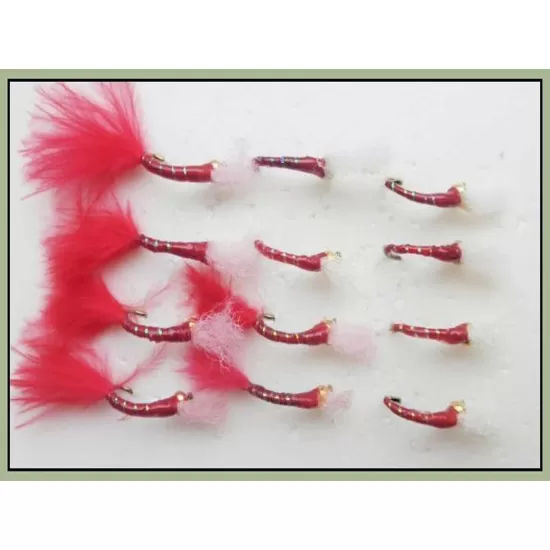 12 Barbless Goldhead Buzzer - Glass Epoxy Red and Red Marabou