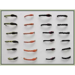 24 Buzzer Flies, Tiger, Orange & Flexi, Red Cheek