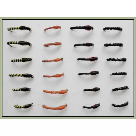24 Buzzer Flies, Tiger, Orange & Flexi, Red Cheek