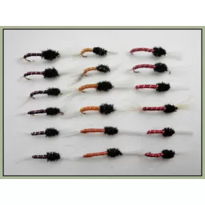 18 Standard Thorax Buzzers - Claret,Red & Orange