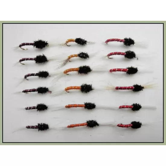 18 Standard Thorax Buzzers - Claret,Red & Orange