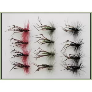12 Hoppers, Coloured Hackles - black, claret, olive