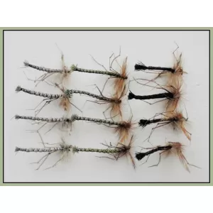 12 Barbless Detached Daddy Unweighted, Natural,Olive & Black