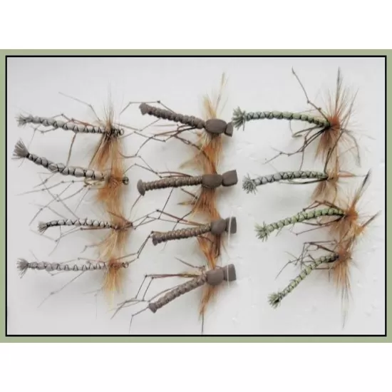12 Barbless Unweighted Daddy's - Natural detached, Olive detached and Brown Foam