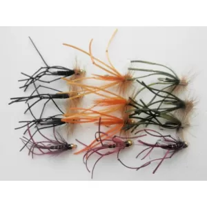 12 Flexi Daddy Long Legs - Orange, Black, Olive & Claret