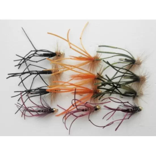 12 Flexi Daddy Long Legs - Orange, Black, Olive & Claret