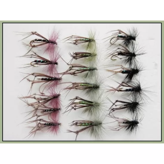 18 Hoppers- Coloured Hackles - Claret, Black, Olive