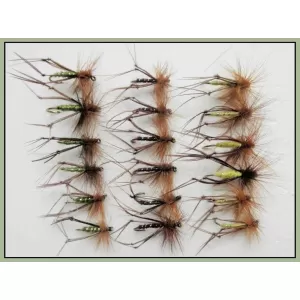 18 Barbless Hoppers - Olive, Yellow and Claret