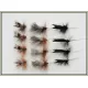 12 Barbless Sedge Dries, Black Horn, Deer & G & H