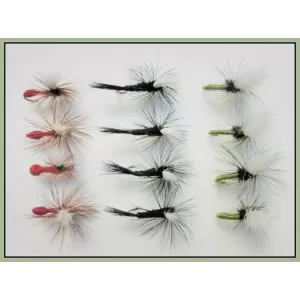 12 Parachute Dries - Olive Para, Black Gnat Para, Red Ant