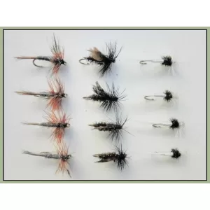 12 Barbless Dry Flies - Adams,Alder & Caenis