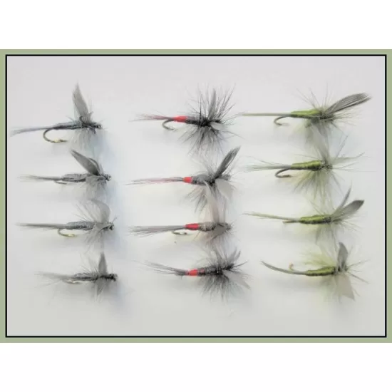 12 Dry Flies - Blue Dun, Olive Dun & Iron Blue Dun