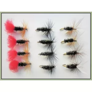 12 Dry Flies - Red Tag, Black & Peacock & Coachman