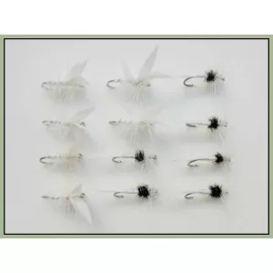 12 Barbless Dry Flies - White Moth and Caenis