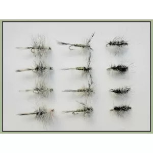 12 Dry Flies - Griffiths Gnat, Grey Hen & Greenwell and Grizzly