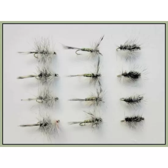 12 Dry Flies - Griffiths Gnat, Grey Hen & Greenwell and Grizzly